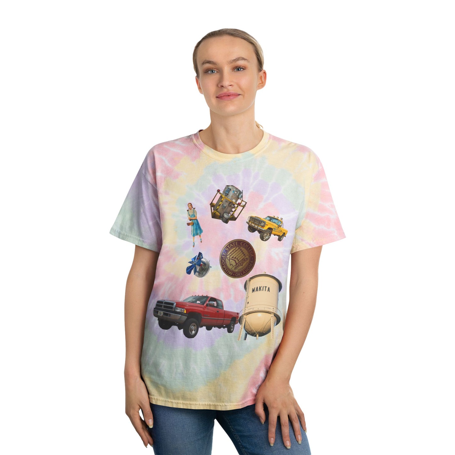 Colorful Tie-Dye Tee with Retro Images - Perfect for Summer Vibes