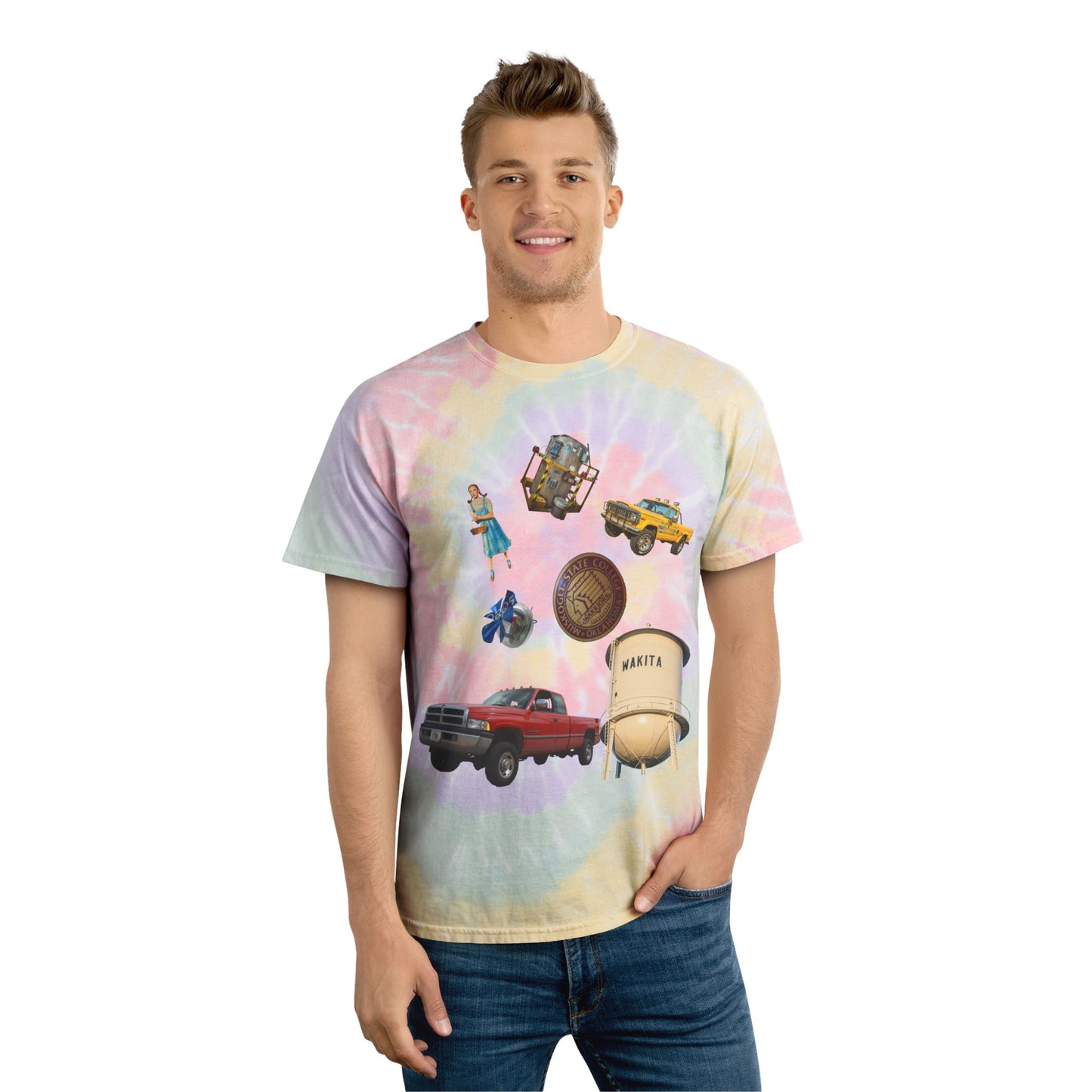 Colorful Tie-Dye Tee with Retro Images - Perfect for Summer Vibes