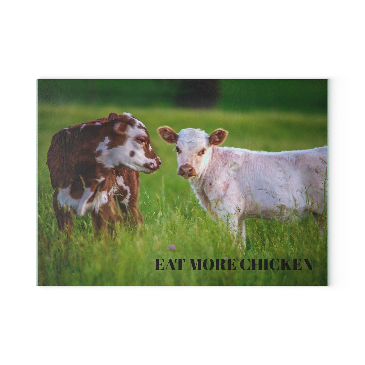 Rustic Glass Cutting Board | 'Eat More Chicken' Design for Farm Lovers & Home Chefs