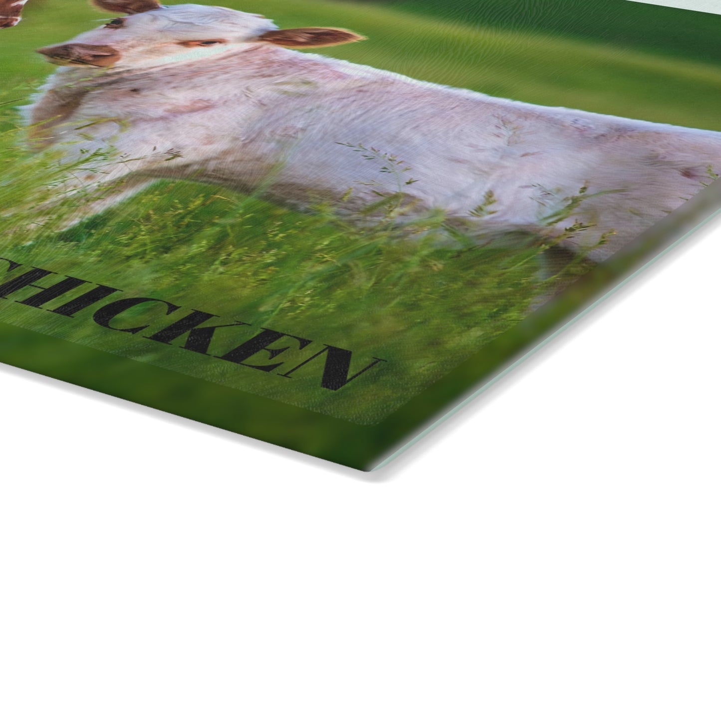 Rustic Glass Cutting Board | 'Eat More Chicken' Design for Farm Lovers & Home Chefs