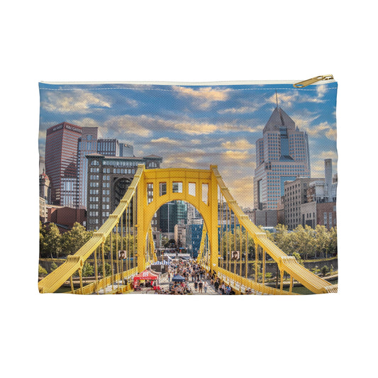 Pittsburgh Skyline Accessory Pouch — Yellow Bridge Cityscape Travel Organizer