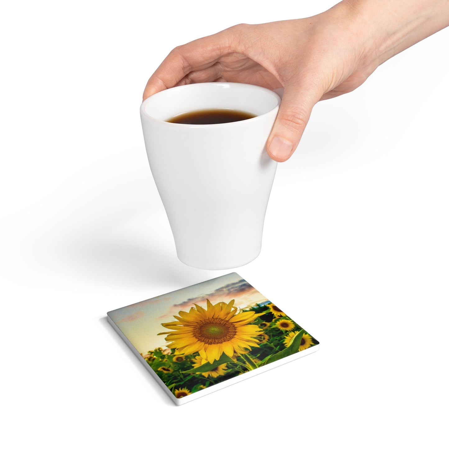 Sunflower Field Ceramic Coaster — Bright Botanical Drink Coaster