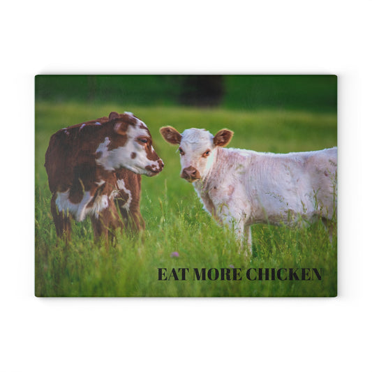 Rustic Glass Cutting Board | 'Eat More Chicken' Design for Farm Lovers & Home Chefs
