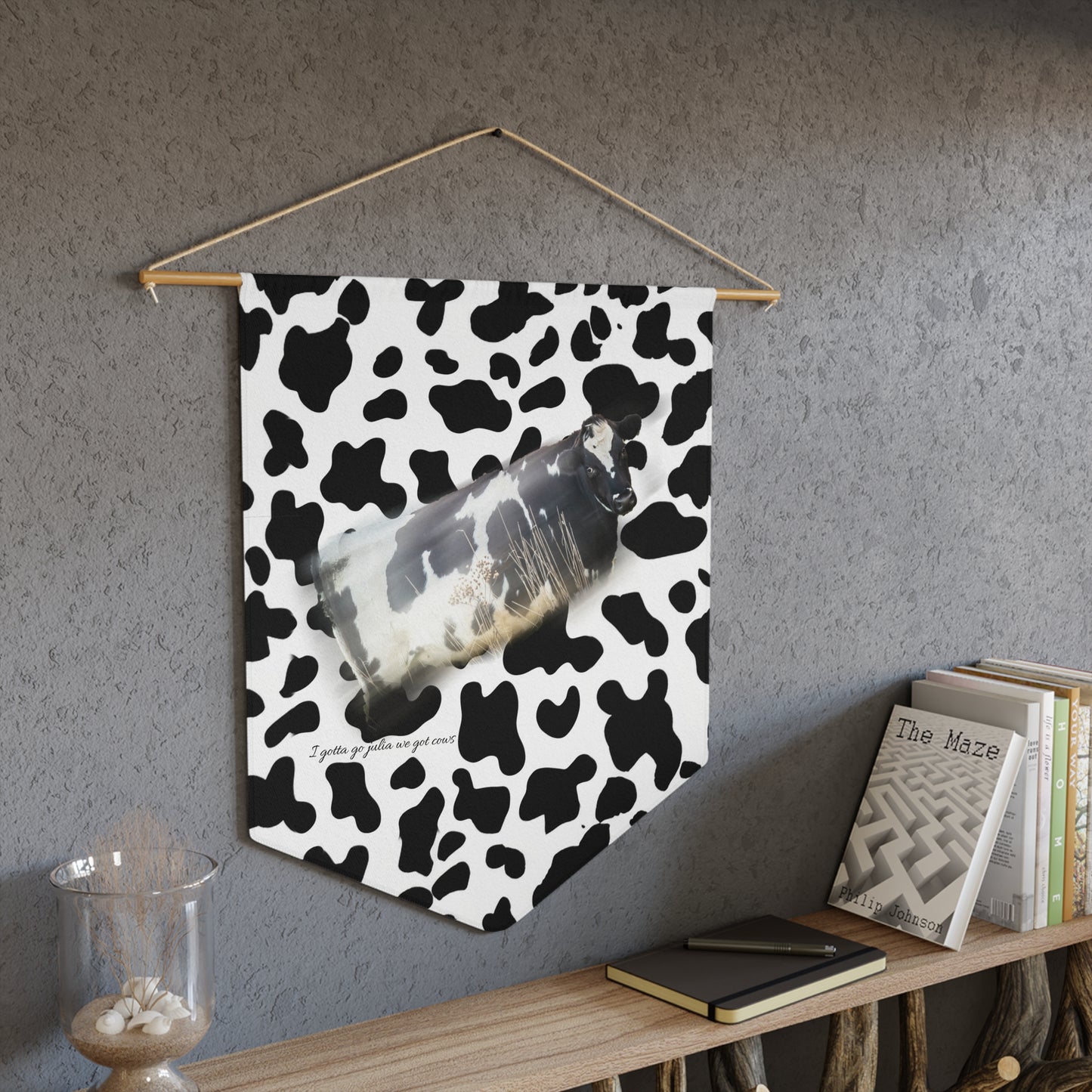 Cow Print Wall Pennant with Vintage Bottle Design
