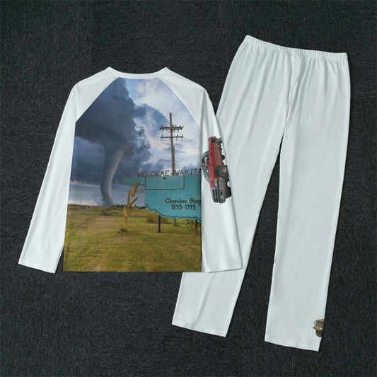 All-Over Print Men's Raglan Sleeve Pajamas With Wide Ankles