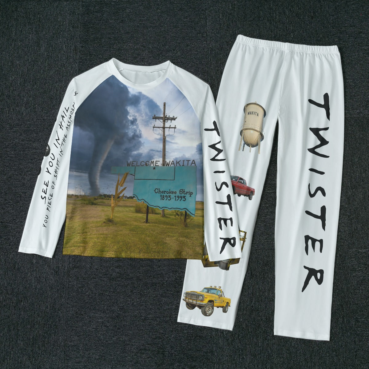 All-Over Print Men's Raglan Sleeve Pajamas With Wide Ankles