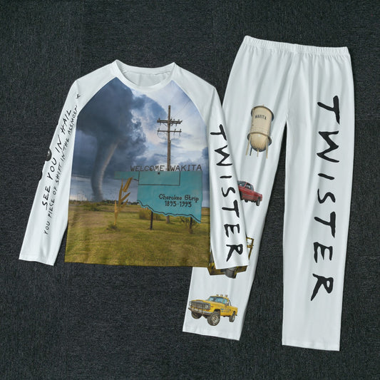 All-Over Print Men's Raglan Sleeve Pajamas With Wide Ankles