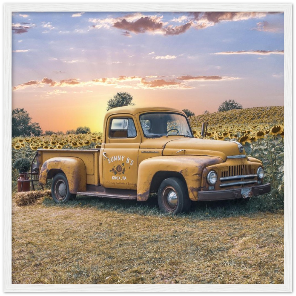 Sunflower Truck Premium Matte Paper Wooden Framed Poster