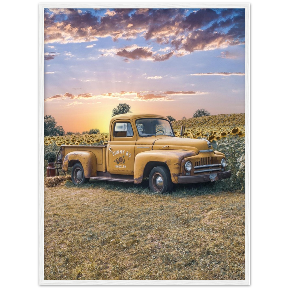 Sunflower Truck Premium Matte Paper Wooden Framed Poster