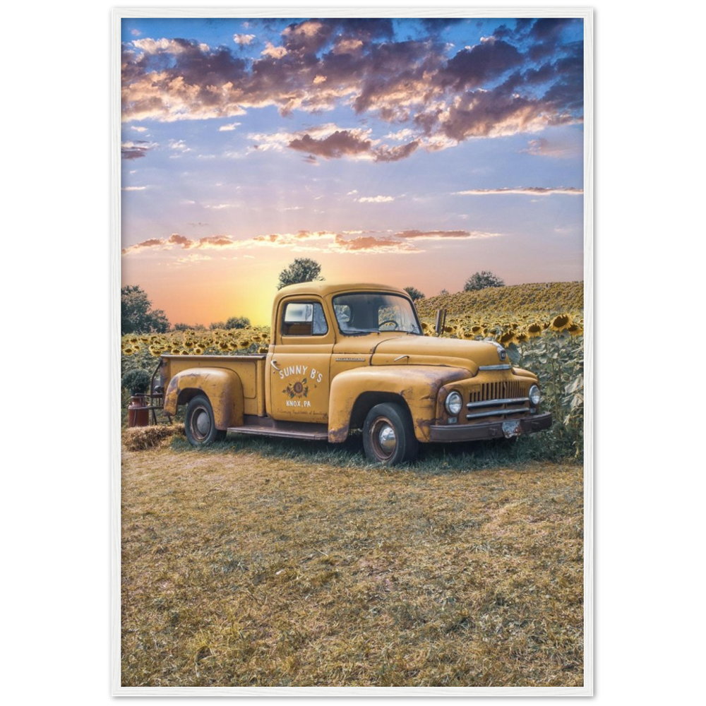 Sunflower Truck Premium Matte Paper Wooden Framed Poster