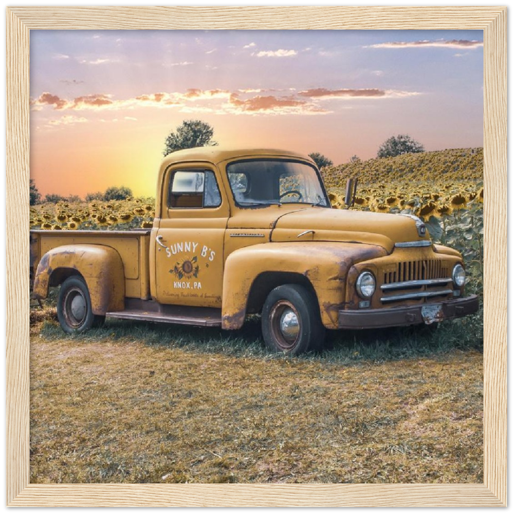 Sunflower Truck Premium Matte Paper Wooden Framed Poster