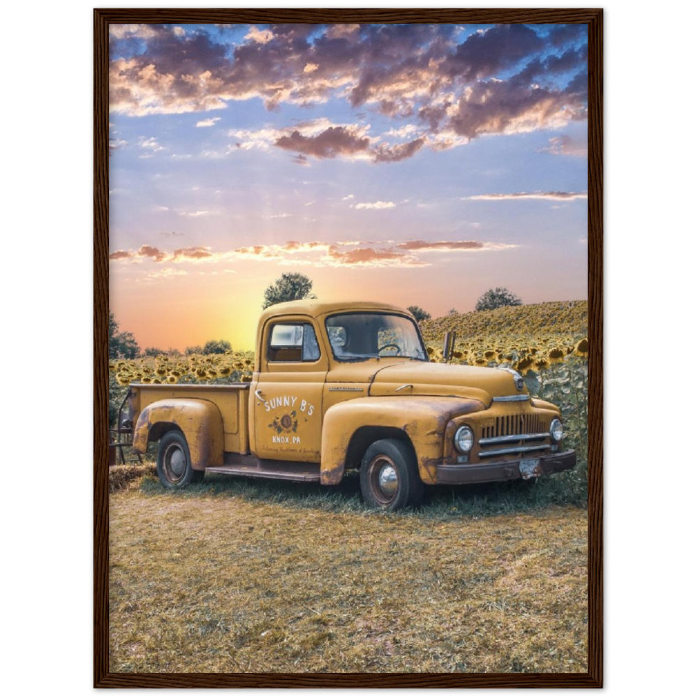 Sunflower Truck Premium Matte Paper Wooden Framed Poster