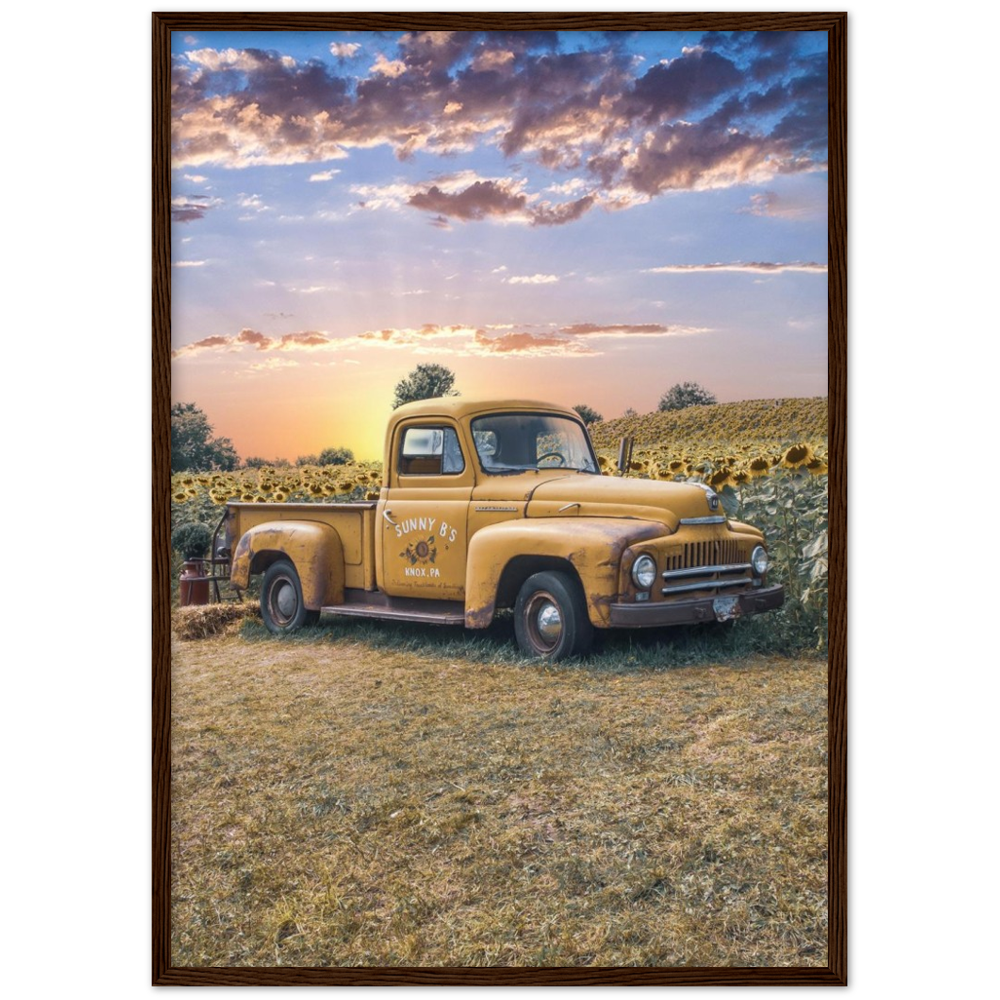 Sunflower Truck Premium Matte Paper Wooden Framed Poster