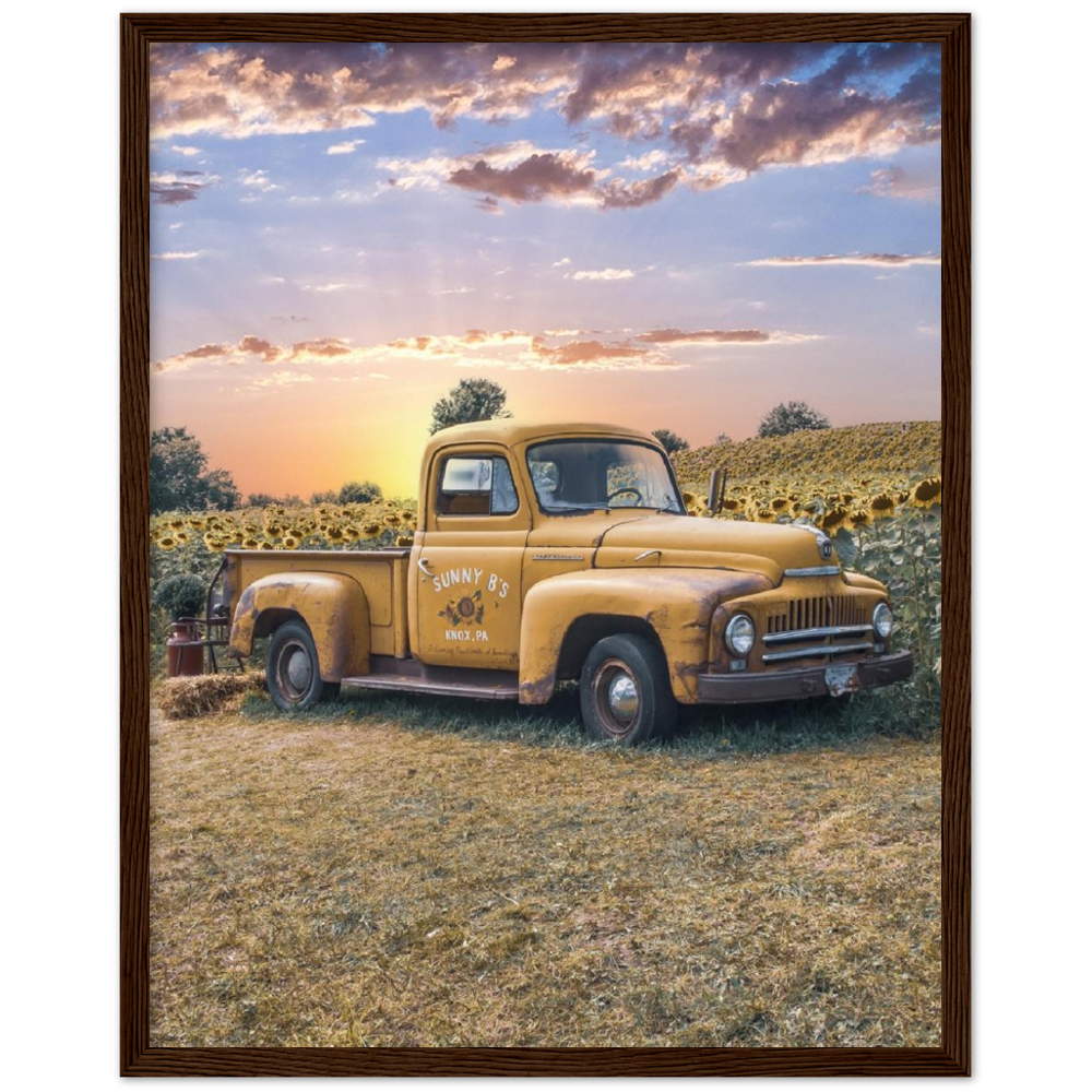Sunflower Truck Premium Matte Paper Wooden Framed Poster