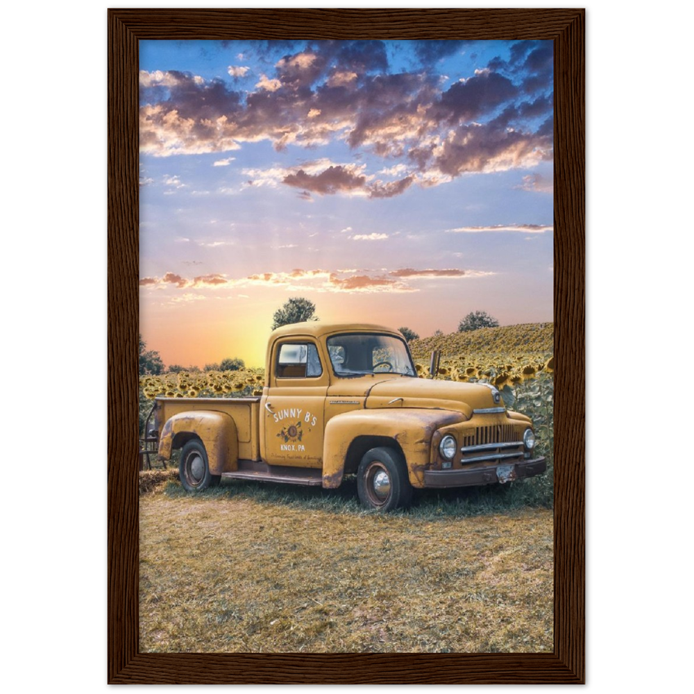 Sunflower Truck Premium Matte Paper Wooden Framed Poster
