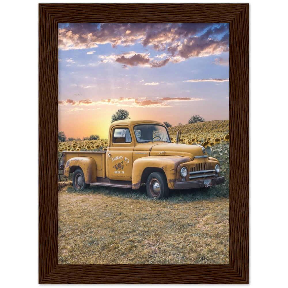 Sunflower Truck Premium Matte Paper Wooden Framed Poster