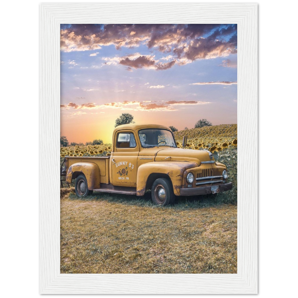 Sunflower Truck Premium Matte Paper Wooden Framed Poster