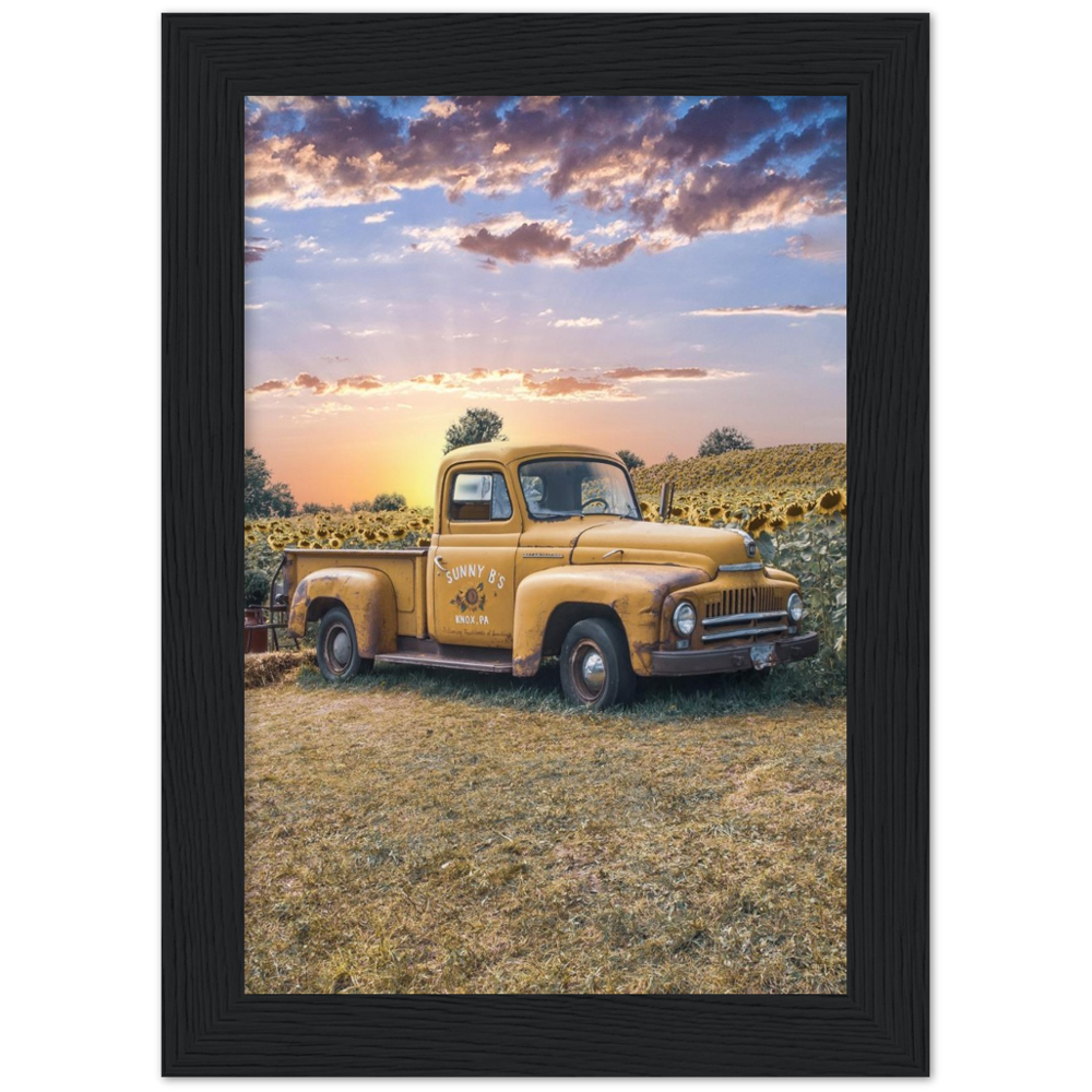 Sunflower Truck Premium Matte Paper Wooden Framed Poster