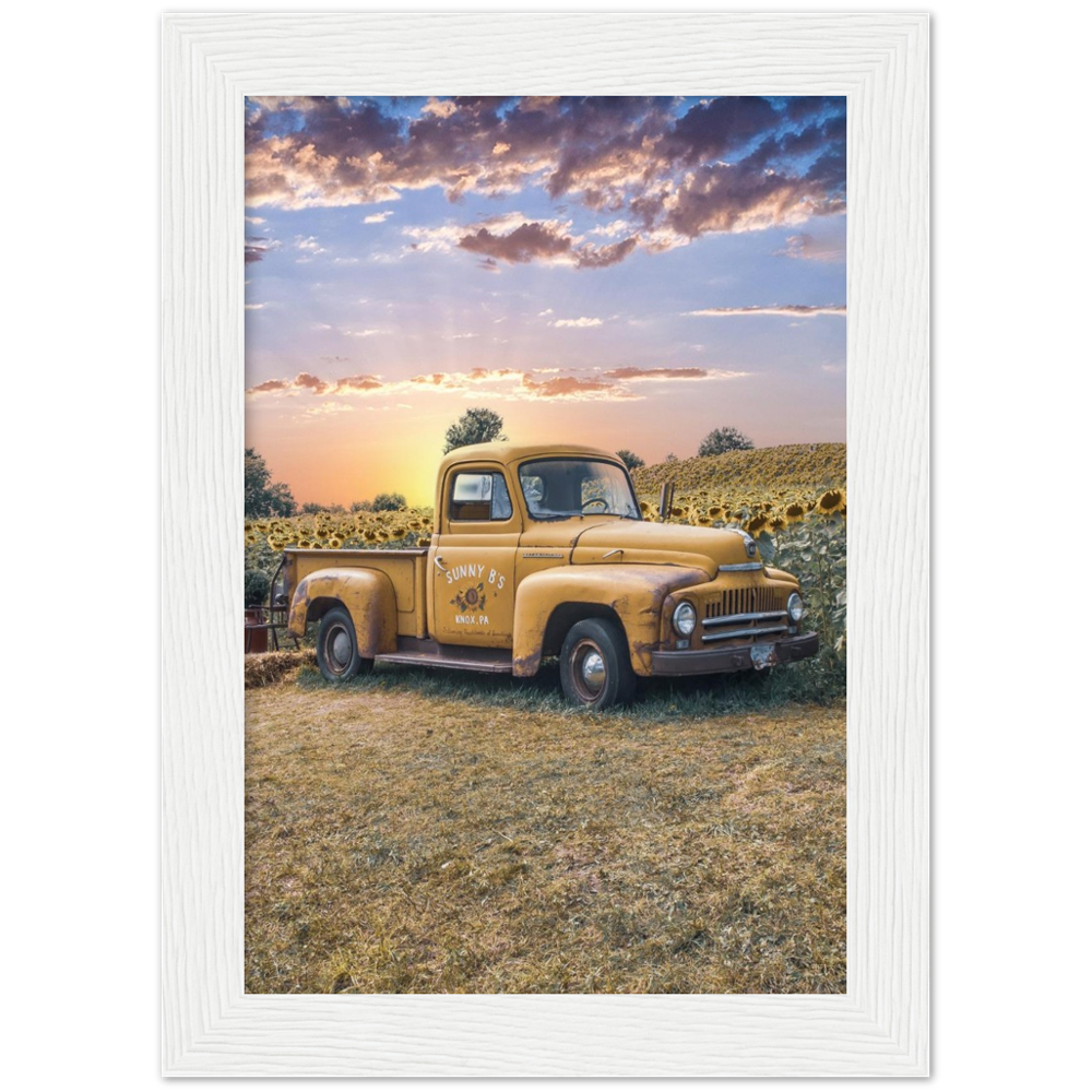 Sunflower Truck Premium Matte Paper Wooden Framed Poster