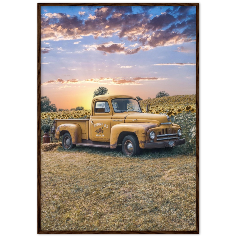 Sunflower Truck Premium Matte Paper Wooden Framed Poster