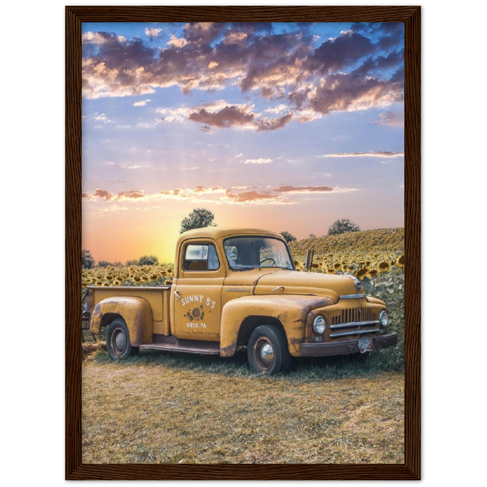 Sunflower Truck Premium Matte Paper Wooden Framed Poster