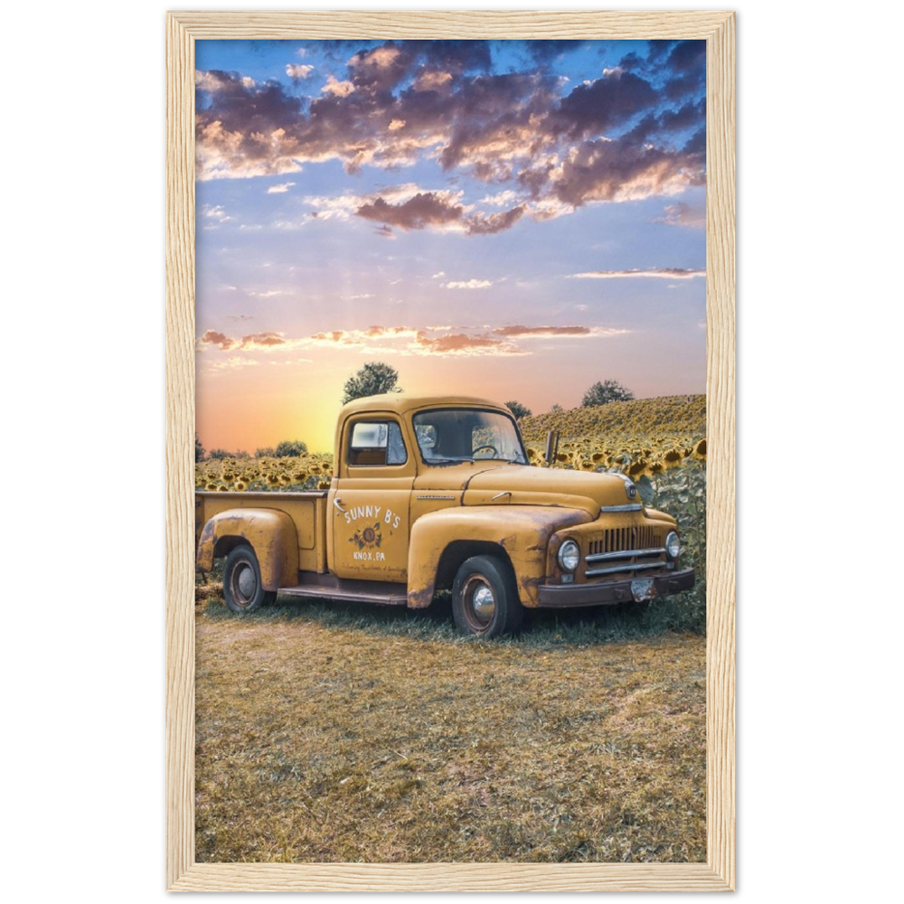 Sunflower Truck Premium Matte Paper Wooden Framed Poster