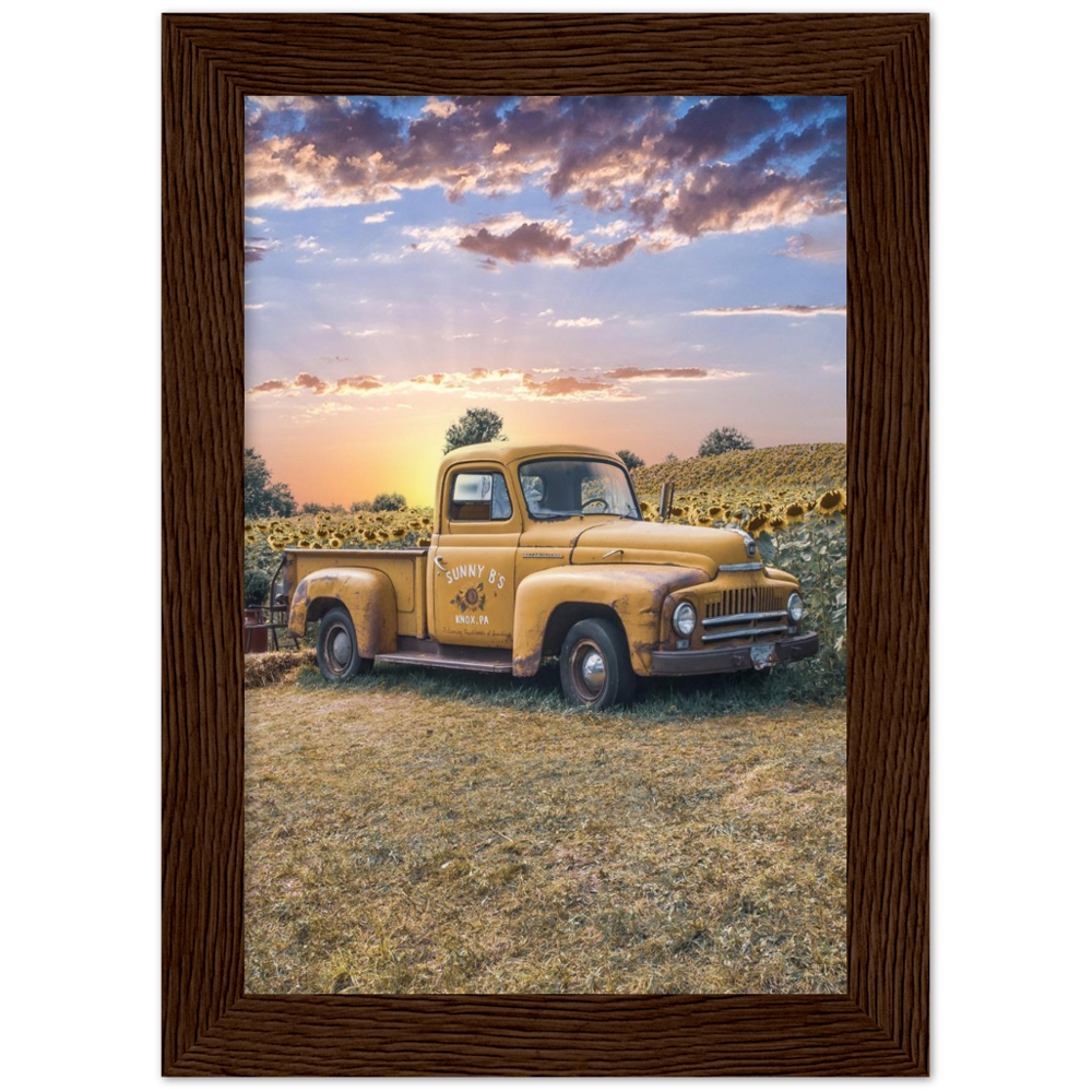 Sunflower Truck Premium Matte Paper Wooden Framed Poster