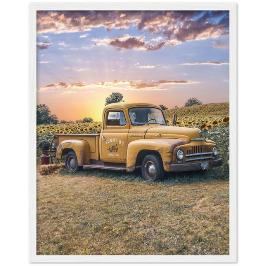 Sunflower Truck Premium Matte Paper Wooden Framed Poster