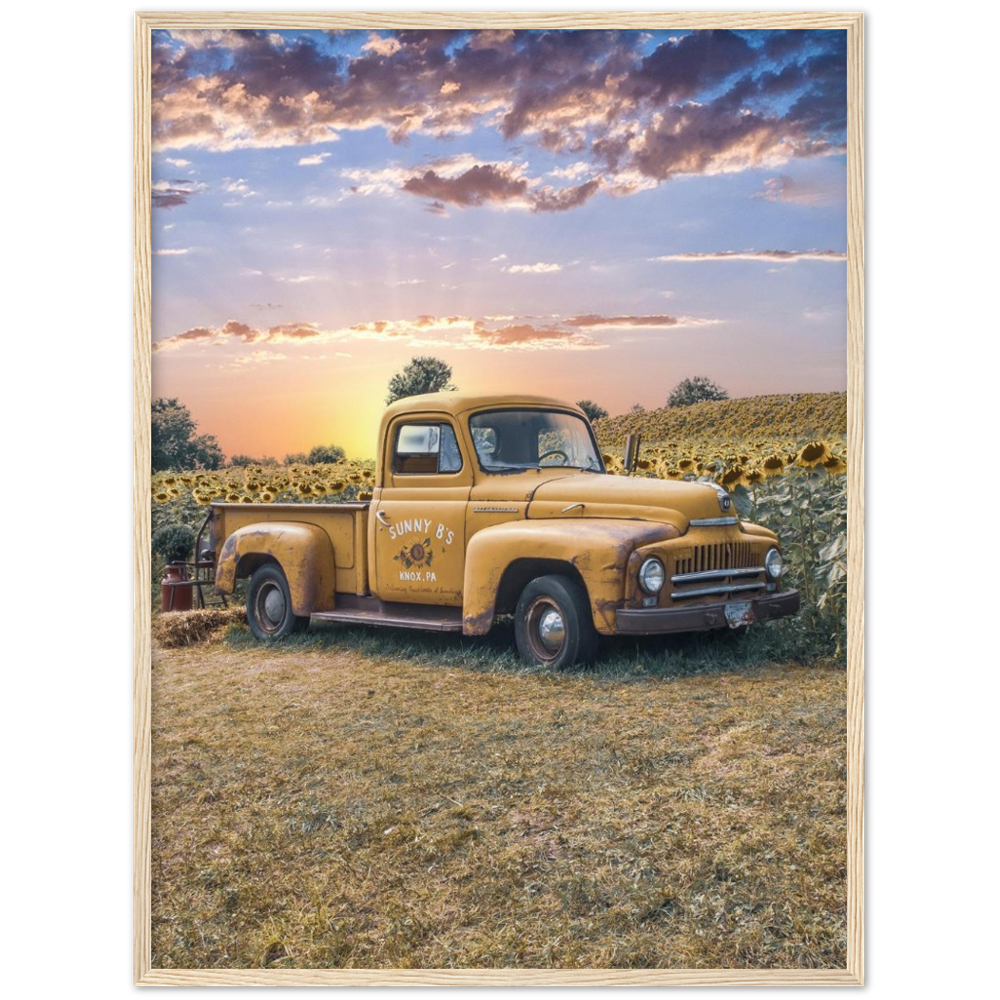 Sunflower Truck Premium Matte Paper Wooden Framed Poster
