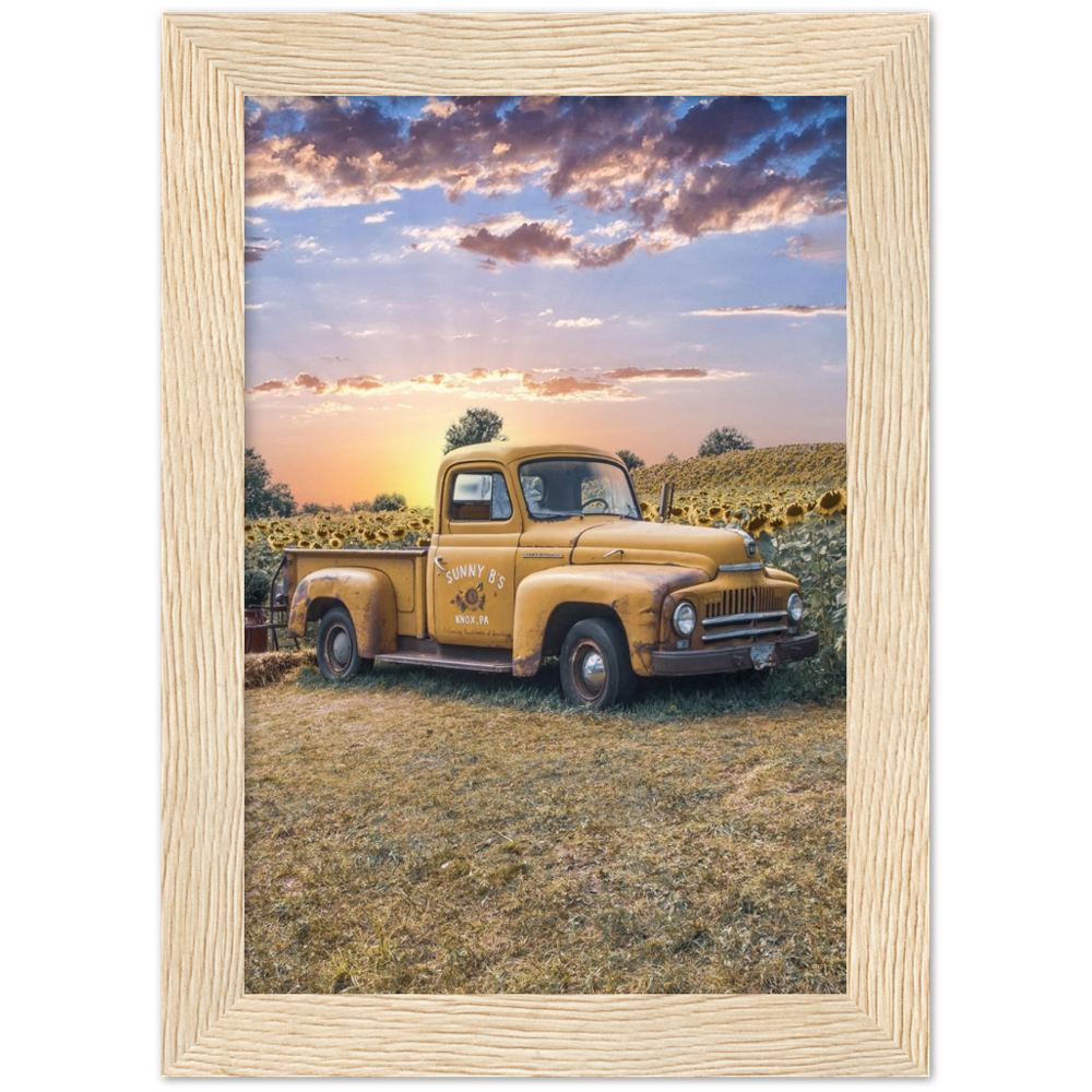 Sunflower Truck Premium Matte Paper Wooden Framed Poster