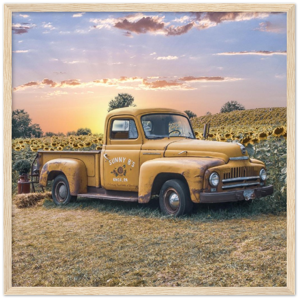 Sunflower Truck Premium Matte Paper Wooden Framed Poster