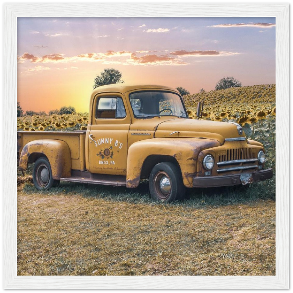 Sunflower Truck Premium Matte Paper Wooden Framed Poster