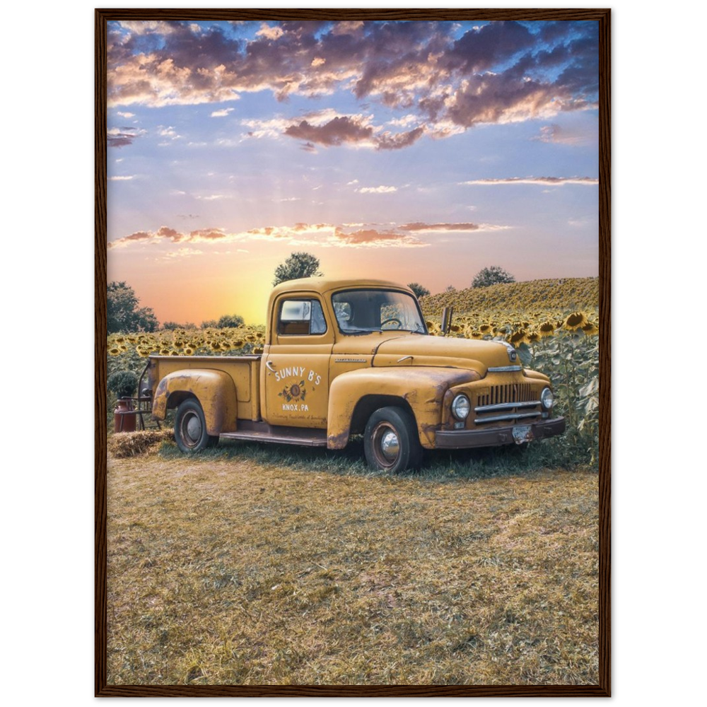 Sunflower Truck Premium Matte Paper Wooden Framed Poster