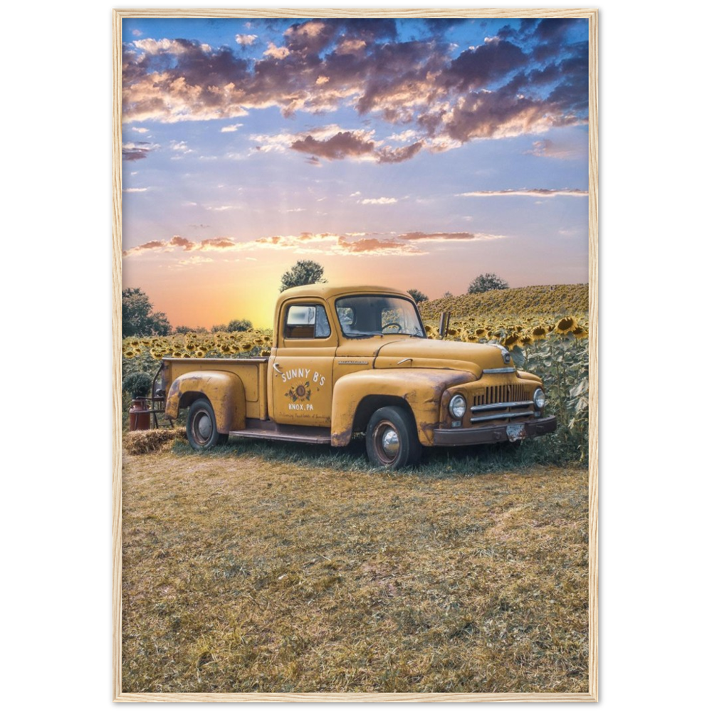 Sunflower Truck Premium Matte Paper Wooden Framed Poster