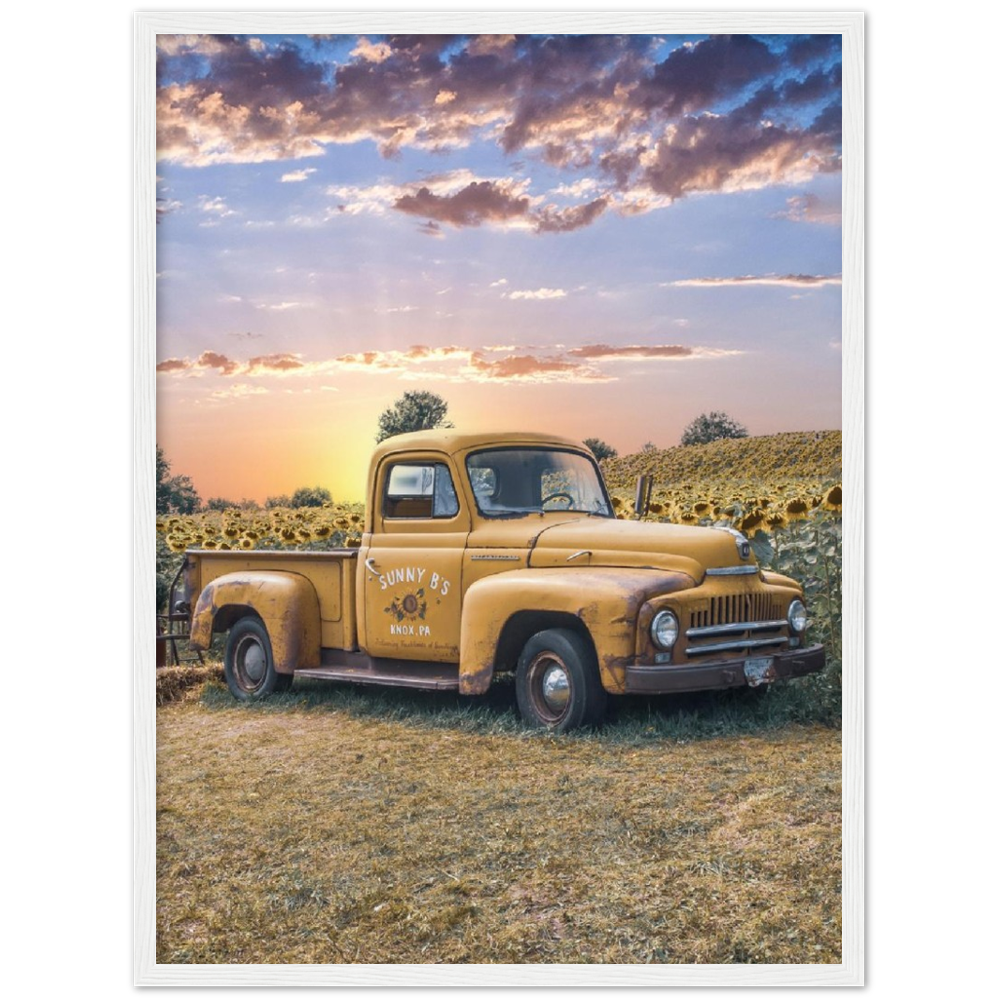Sunflower Truck Premium Matte Paper Wooden Framed Poster