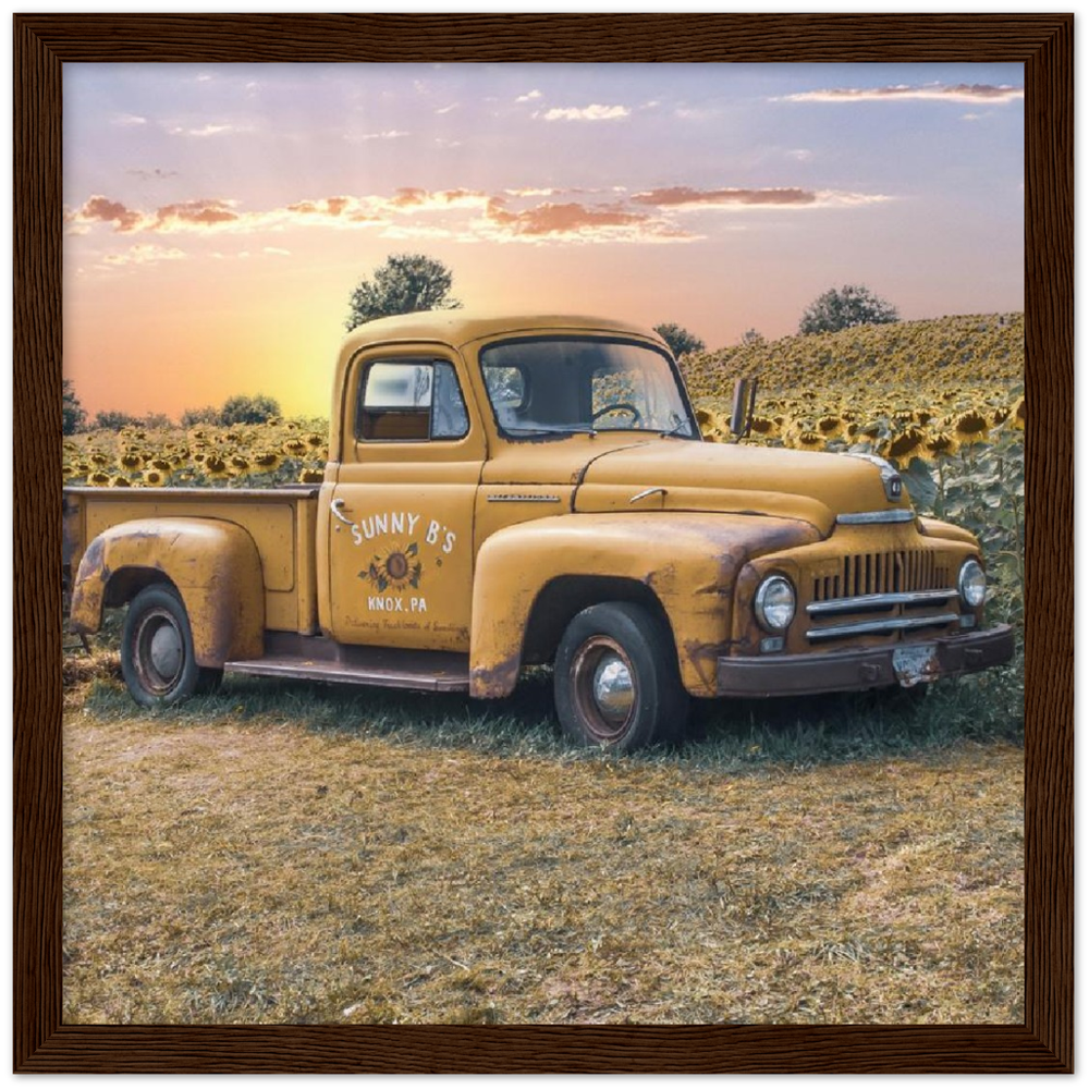 Sunflower Truck Premium Matte Paper Wooden Framed Poster
