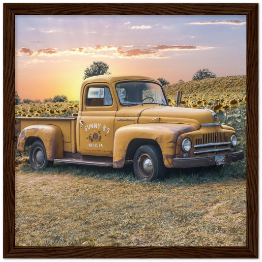 Sunflower Truck Premium Matte Paper Wooden Framed Poster