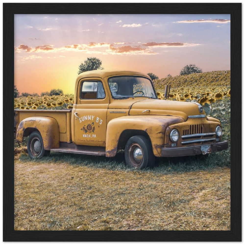 Sunflower Truck Premium Matte Paper Wooden Framed Poster