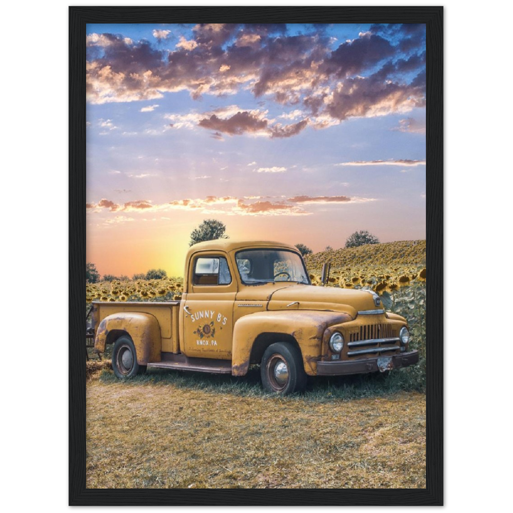 Sunflower Truck Premium Matte Paper Wooden Framed Poster