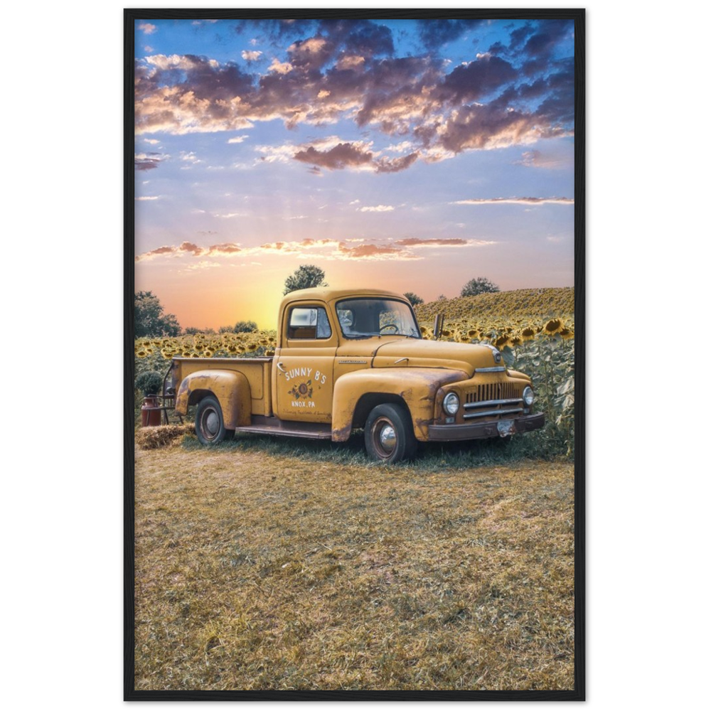 Sunflower Truck Premium Matte Paper Wooden Framed Poster