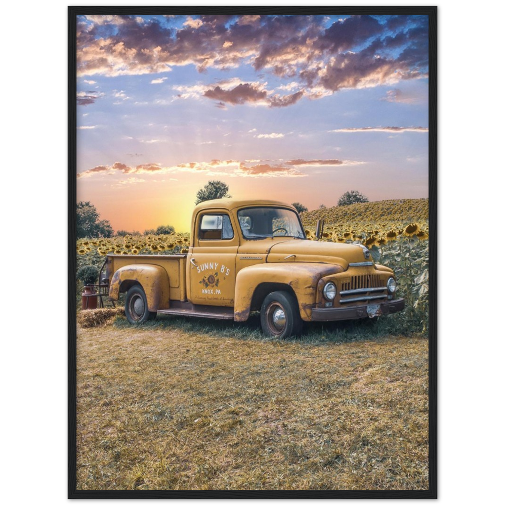Sunflower Truck Premium Matte Paper Wooden Framed Poster
