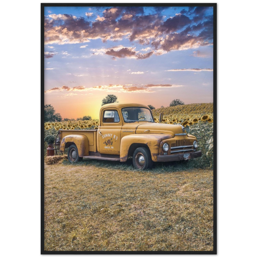 Sunflower Truck Premium Matte Paper Wooden Framed Poster