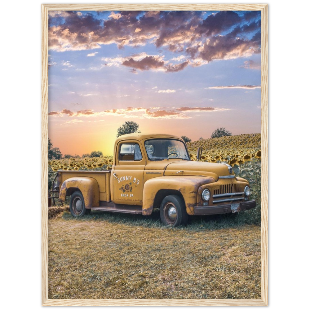 Sunflower Truck Premium Matte Paper Wooden Framed Poster