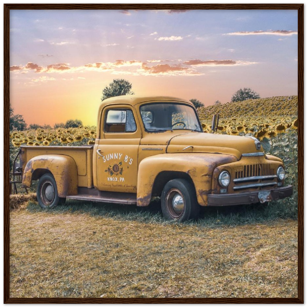 Sunflower Truck Premium Matte Paper Wooden Framed Poster