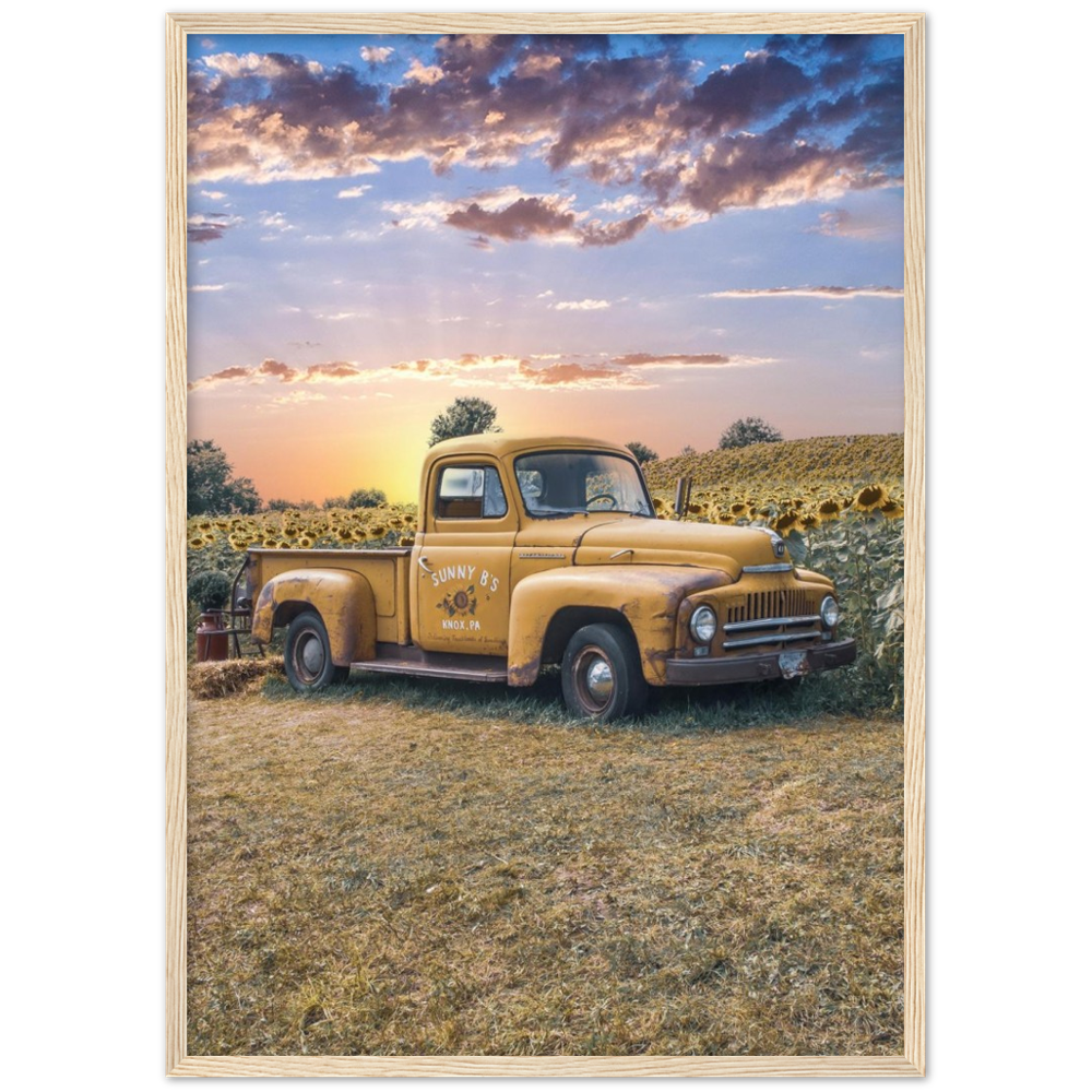 Sunflower Truck Premium Matte Paper Wooden Framed Poster