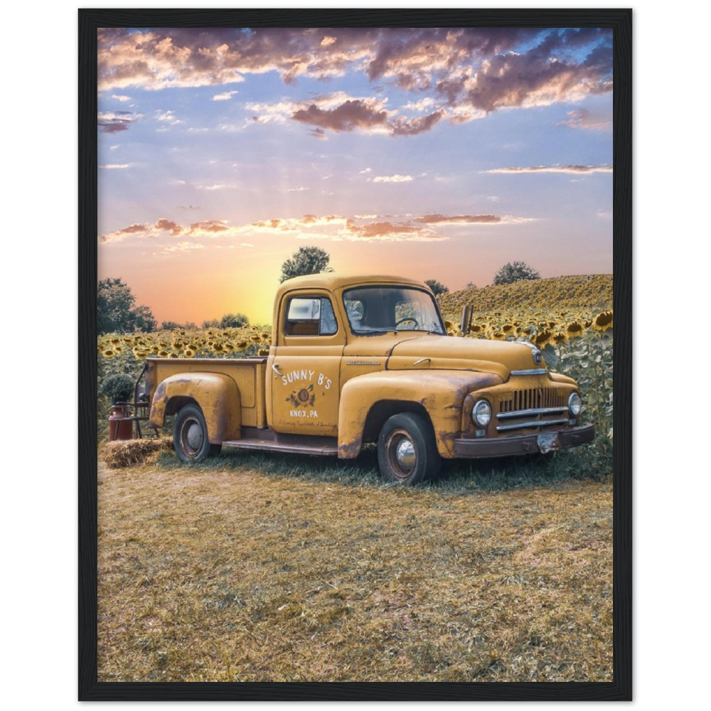 Sunflower Truck Premium Matte Paper Wooden Framed Poster