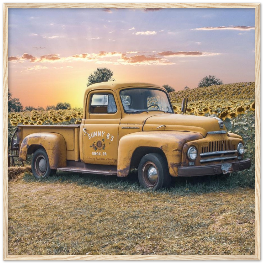 Sunflower Truck Premium Matte Paper Wooden Framed Poster