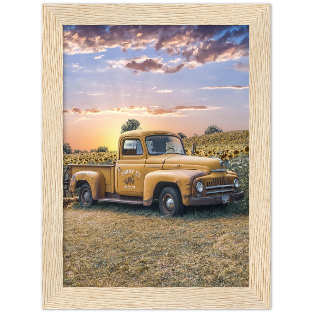 Sunflower Truck Premium Matte Paper Wooden Framed Poster