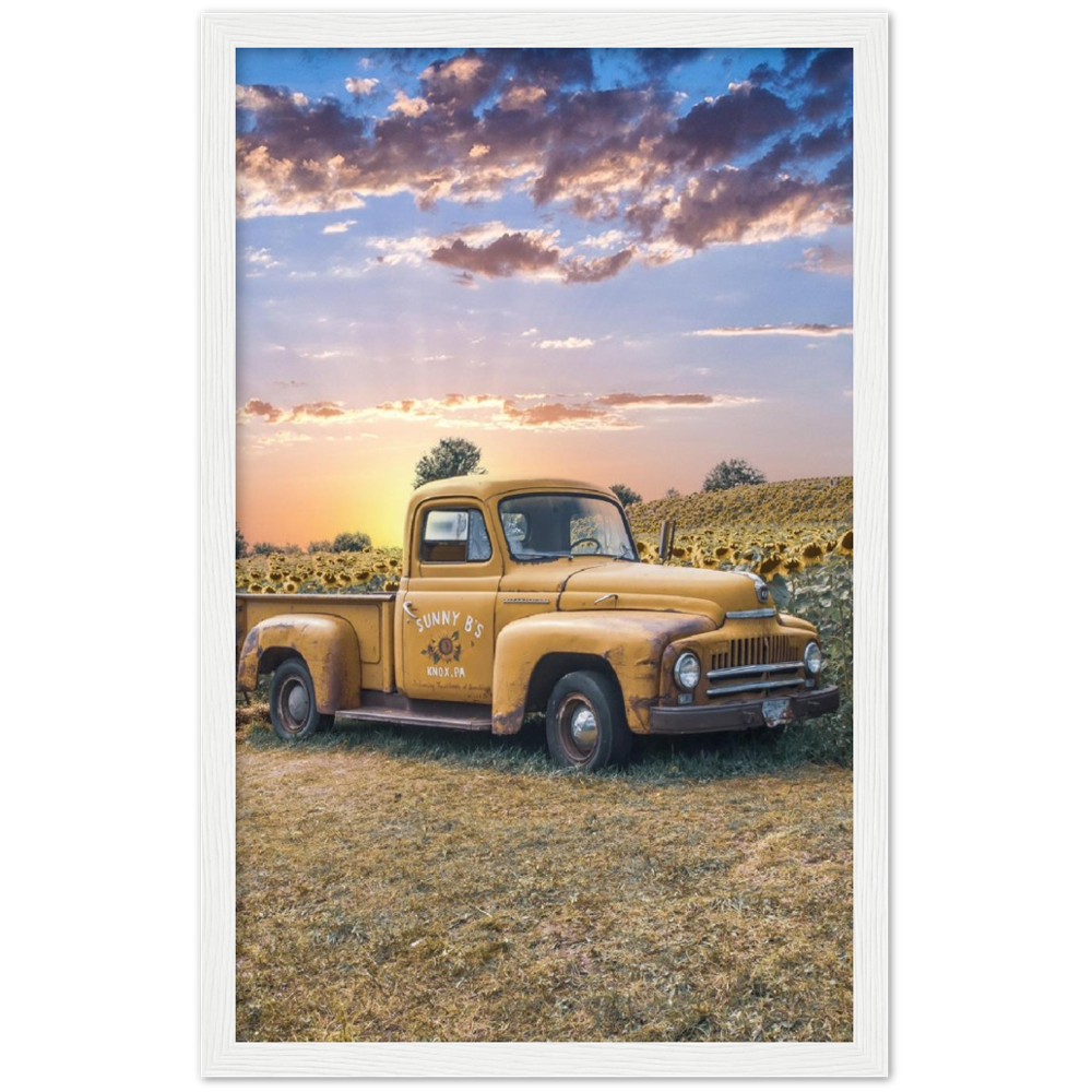 Sunflower Truck Premium Matte Paper Wooden Framed Poster