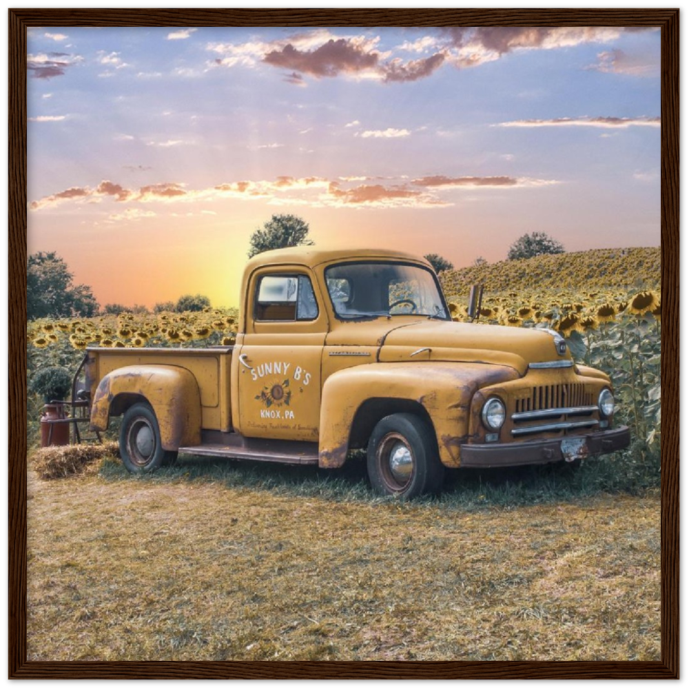 Sunflower Truck Premium Matte Paper Wooden Framed Poster